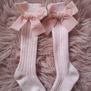 Pink over the knee baby/toddler socks velvet bow